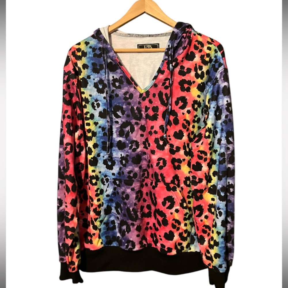 L&B rainbow colored leopard print hoodie XL